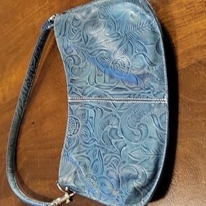 Harold's Geniune Leater Blue Flower Print Shoulder bag